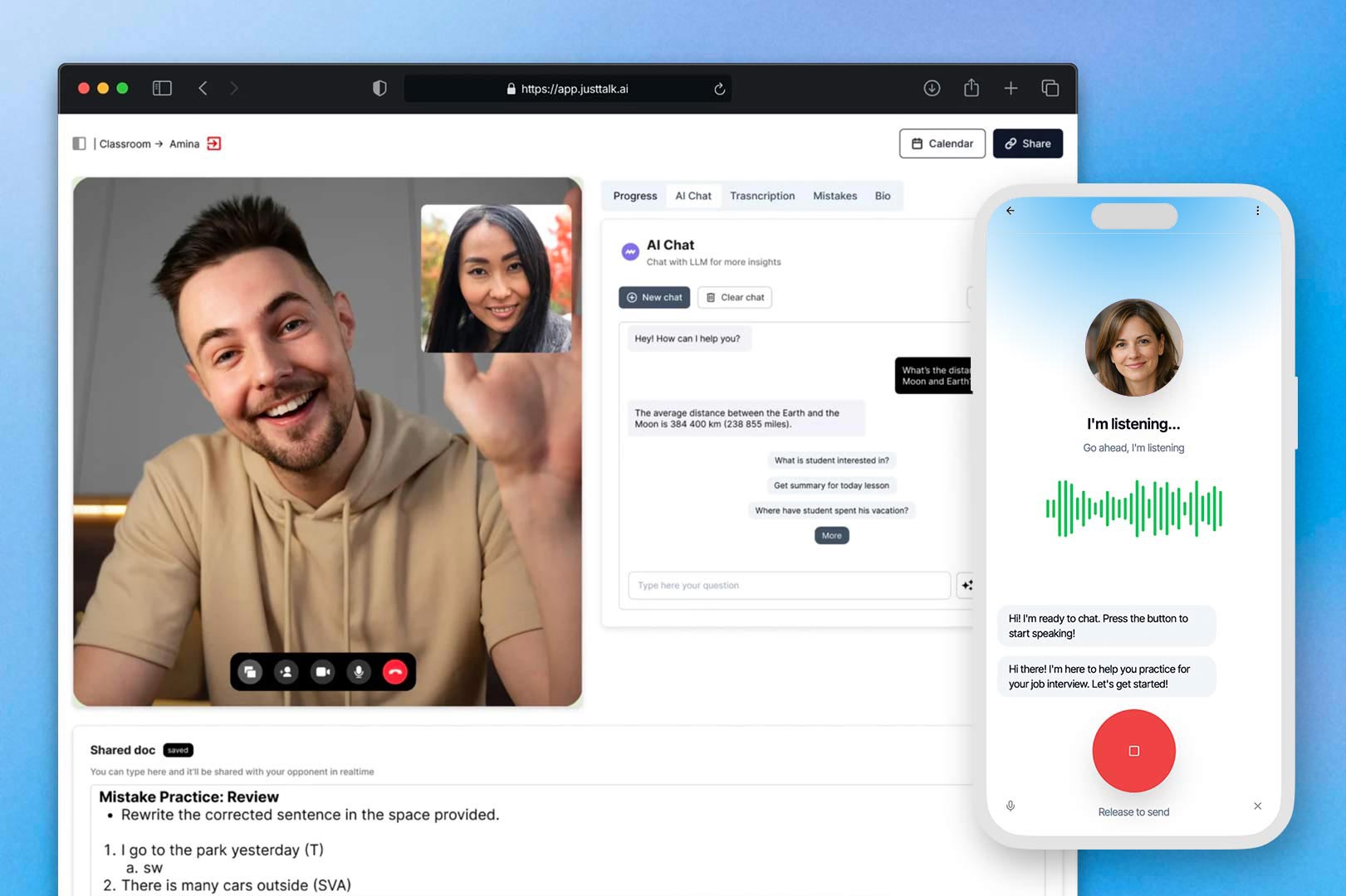 JustTalk AI Platform connecting to tutors